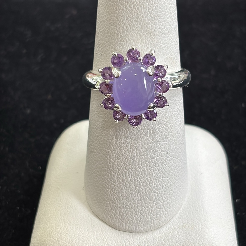SS 925 Purple Chalcedony & Amethyst Halo Ring Size 8 1/2 VTG